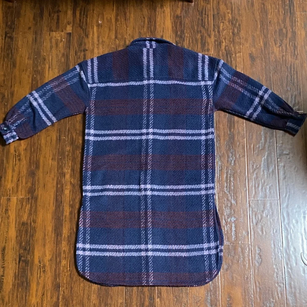 DIP Plaid Blue and Burgundy Long Oversized Coat Size XS - Picture 9 of 9